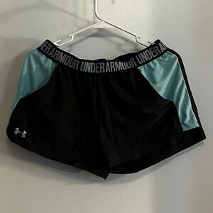 Under Armour Women's Black and Teal Athletic Shorts
